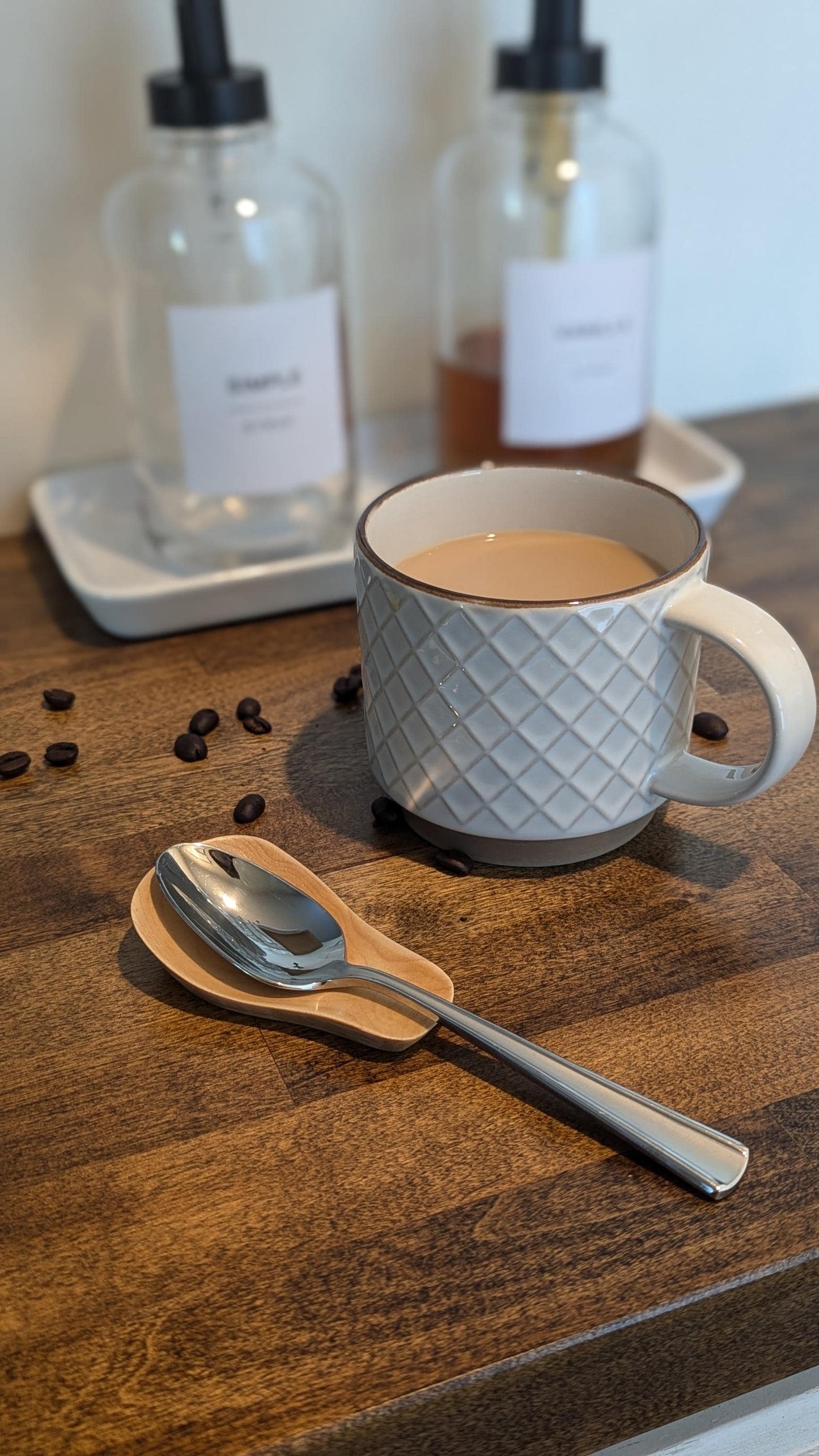 Handmade Maple Wood Teaspoon Rest - Small Spoon Holder for Coffee & Tea