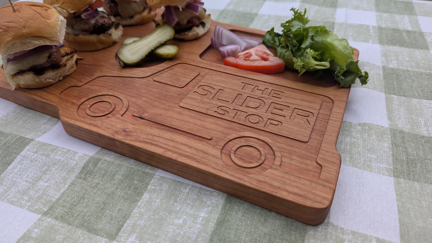 Burger Slider Tray – Hardwood Serving Board for Sliders, BBQ Appetizers, or Mini Burgers – Father’s Day or Grill Master Gift