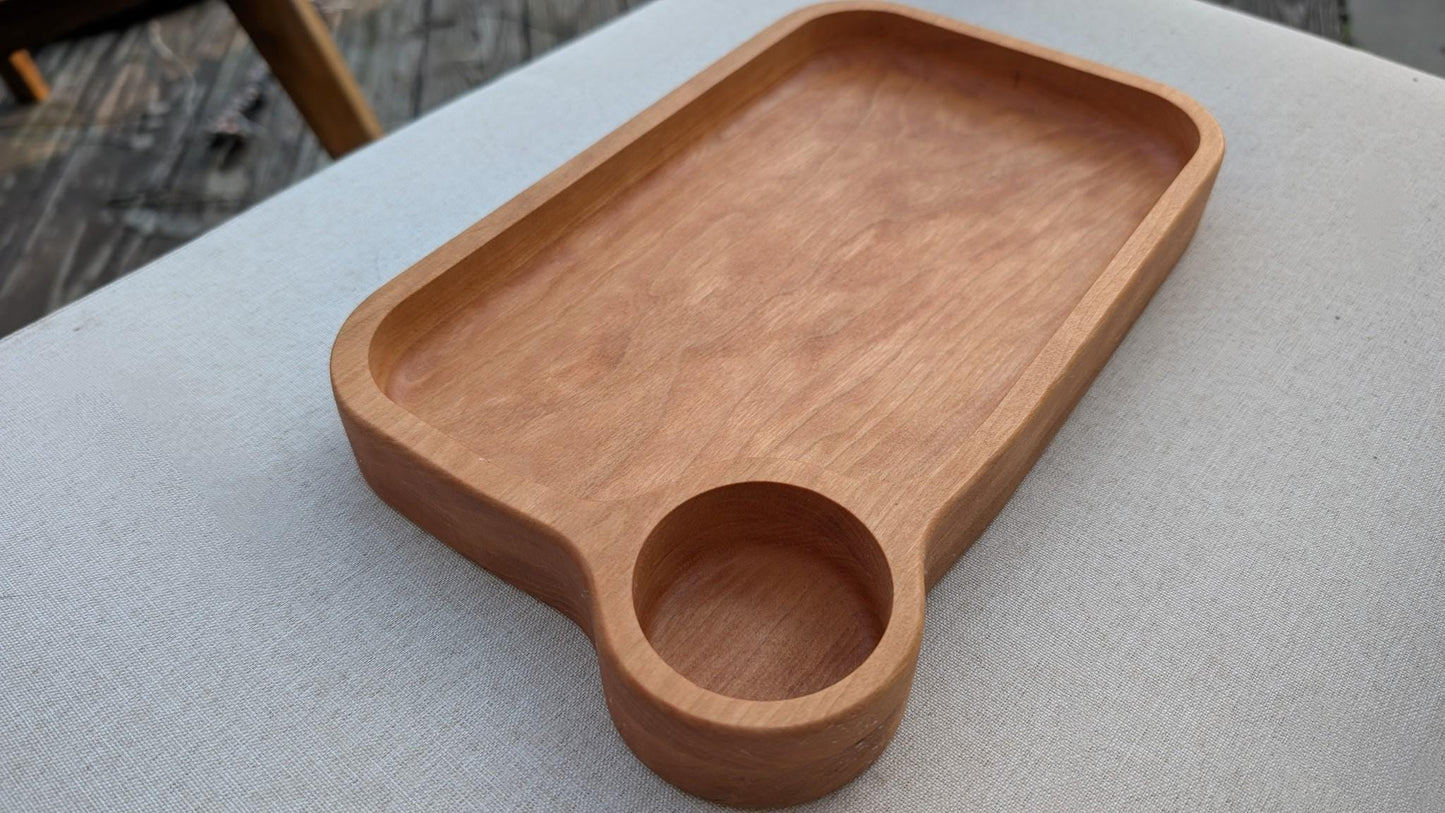 Sushi & Dumpling Serving Tray – Handcrafted Cherry Wood Board with Ramekin Bowl