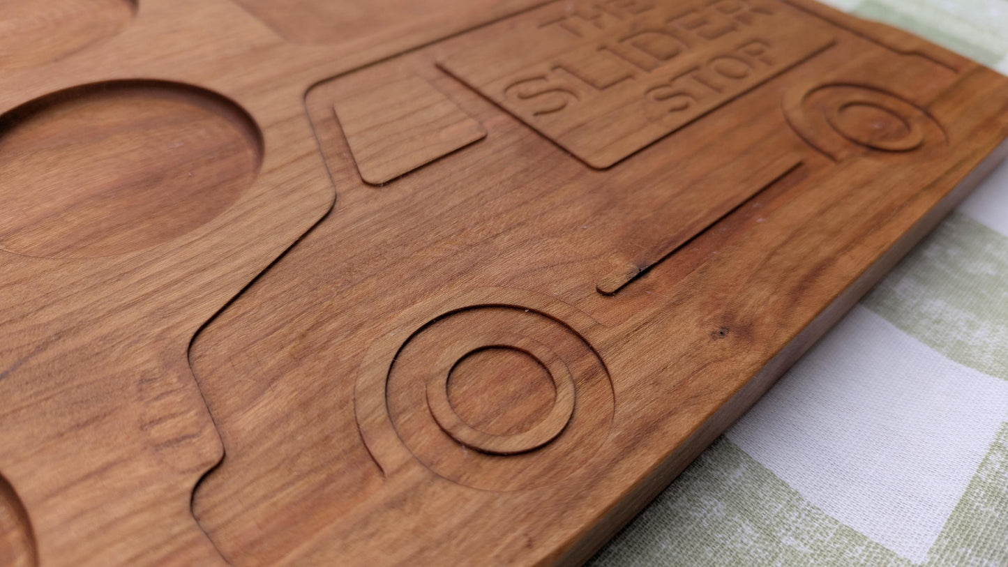 Burger Slider Tray – Hardwood Serving Board for Sliders, BBQ Appetizers, or Mini Burgers – Father’s Day or Grill Master Gift