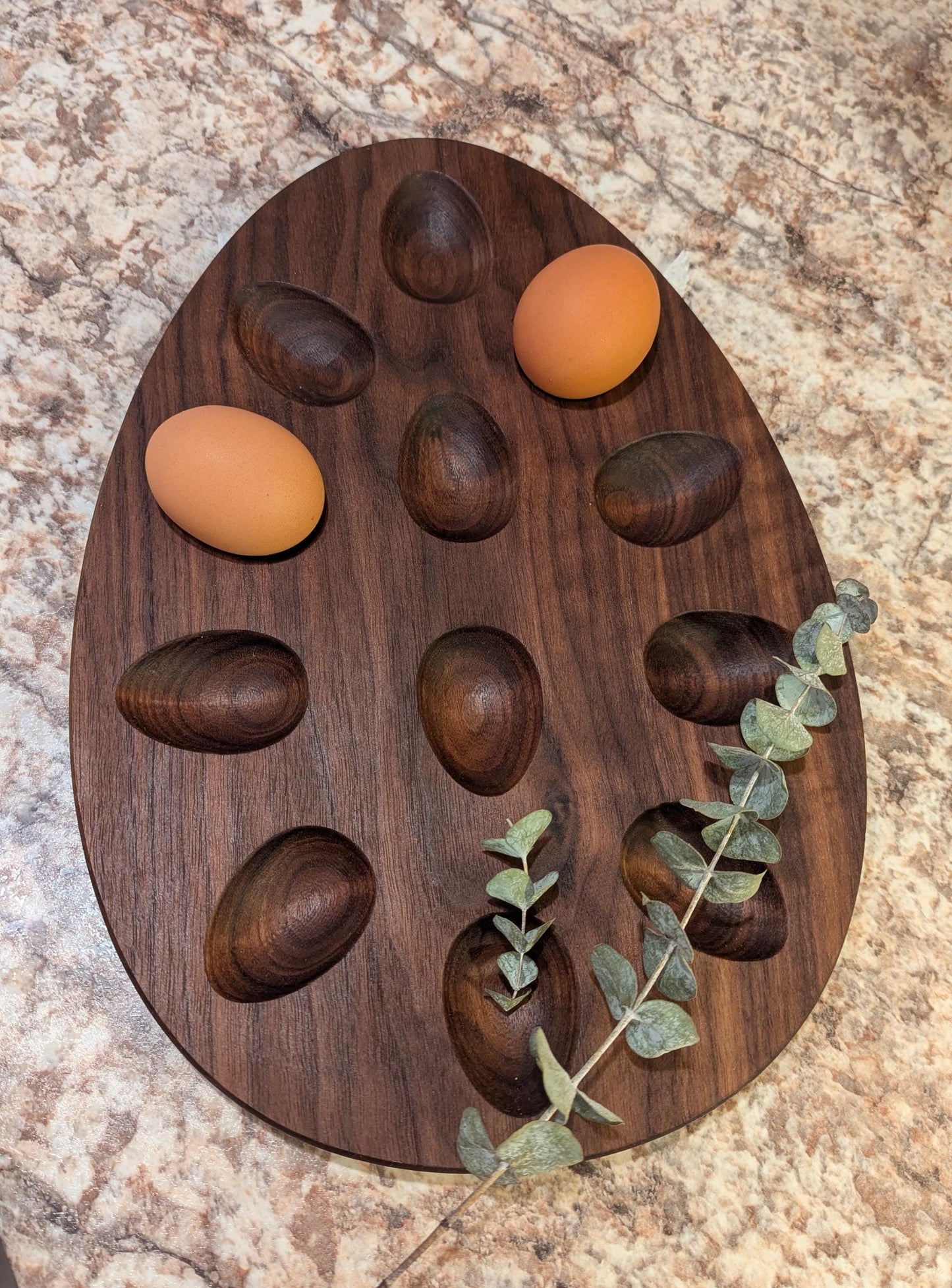 Holiday Deviled Egg Tray – Handcrafted Wood Platter for 12 Eggs – Walnut or Cherry