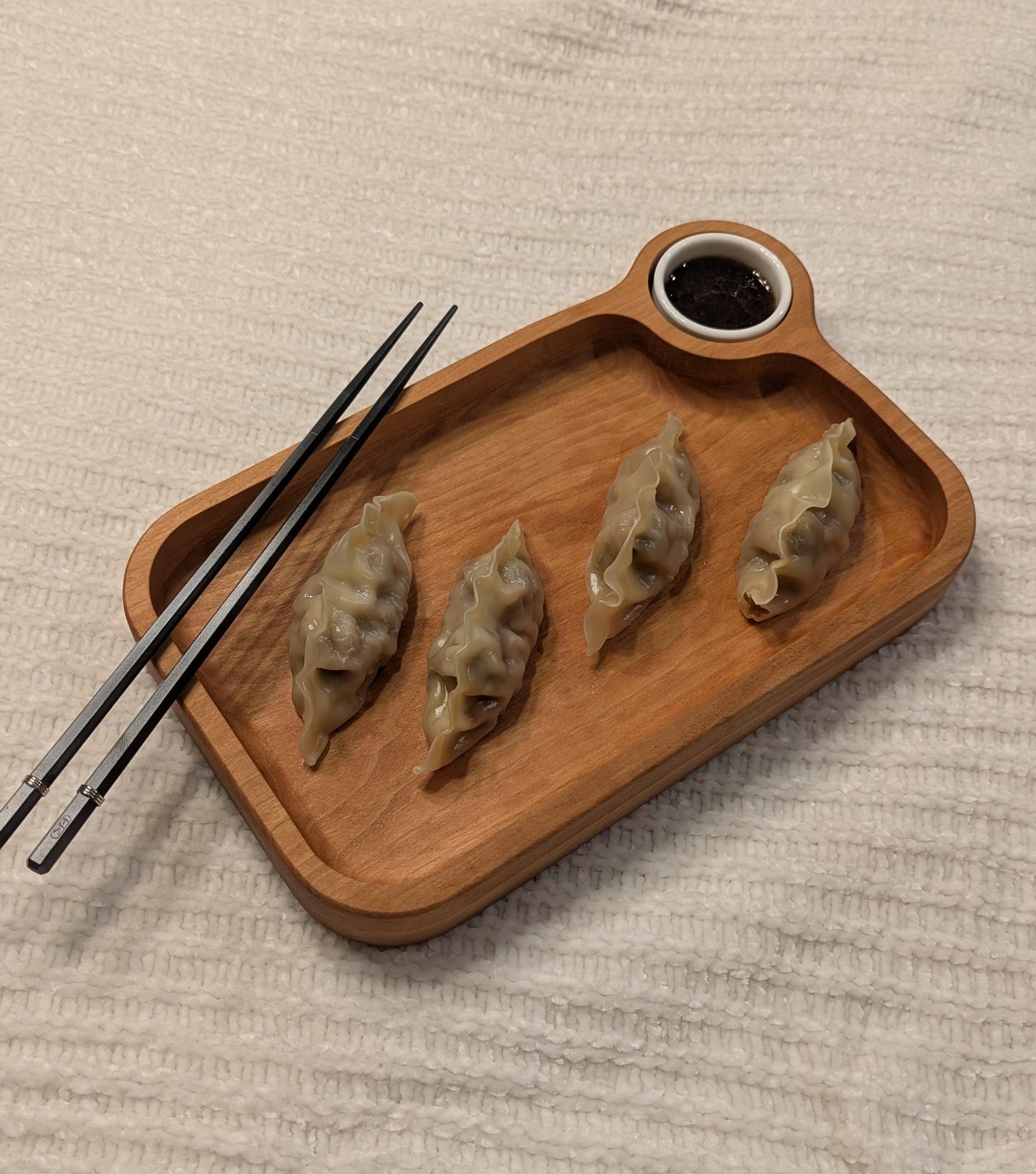 Sushi & Dumpling Serving Tray – Handcrafted Cherry Wood Board with Ramekin Bowl