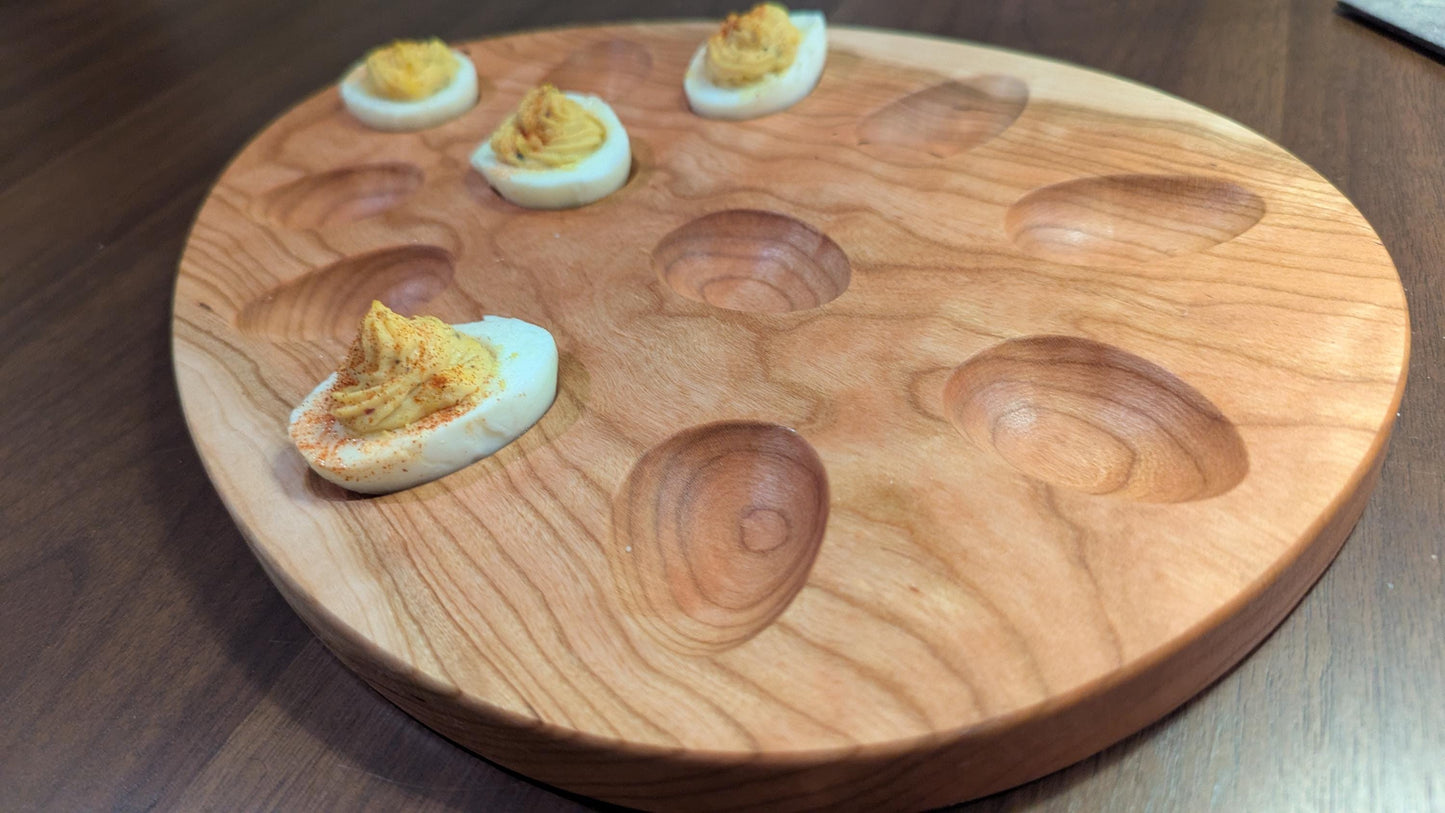 Holiday Deviled Egg Tray – Handcrafted Wood Platter for 12 Eggs – Walnut or Cherry