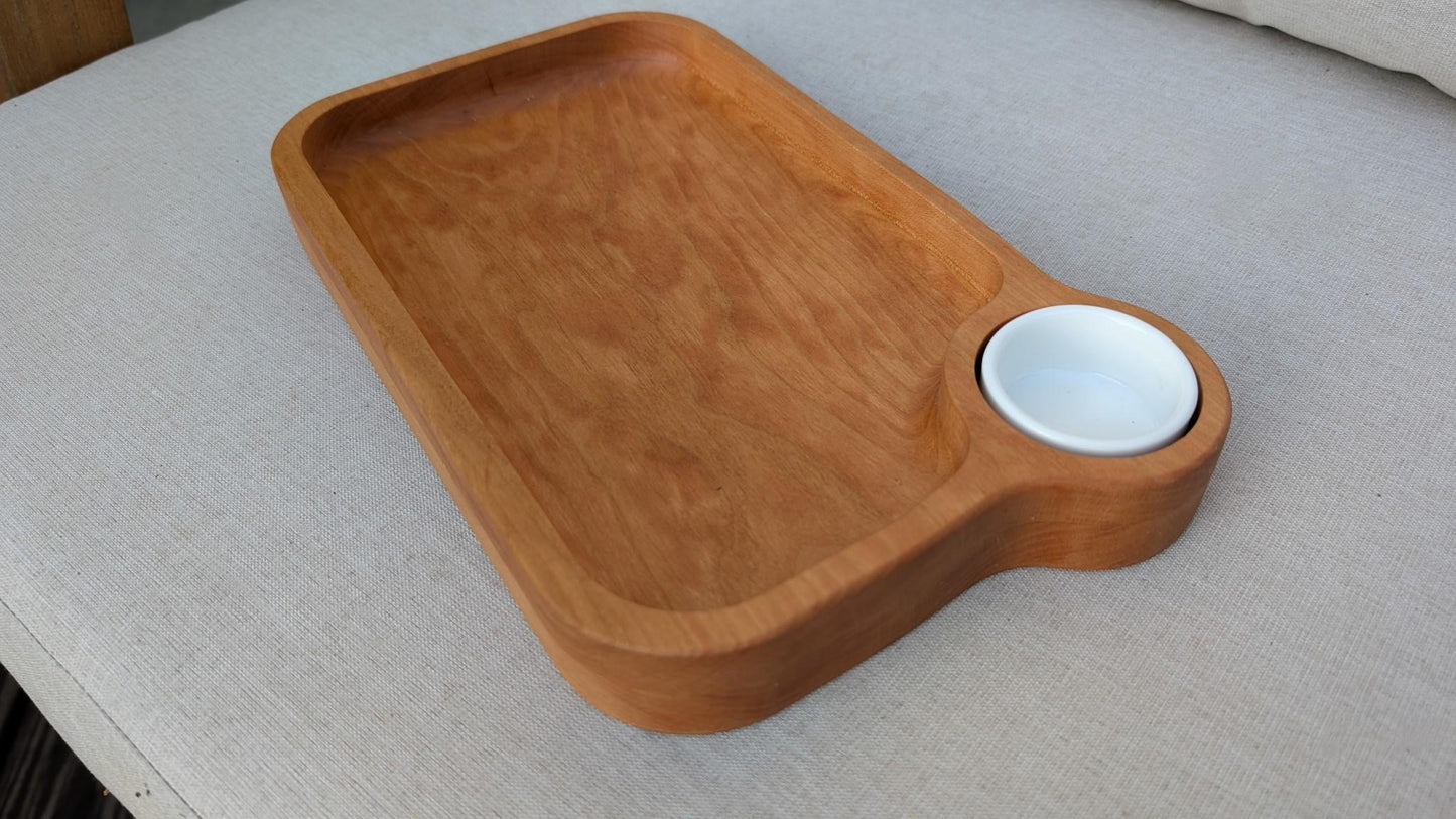 Sushi & Dumpling Serving Tray – Handcrafted Cherry Wood Board with Ramekin Bowl