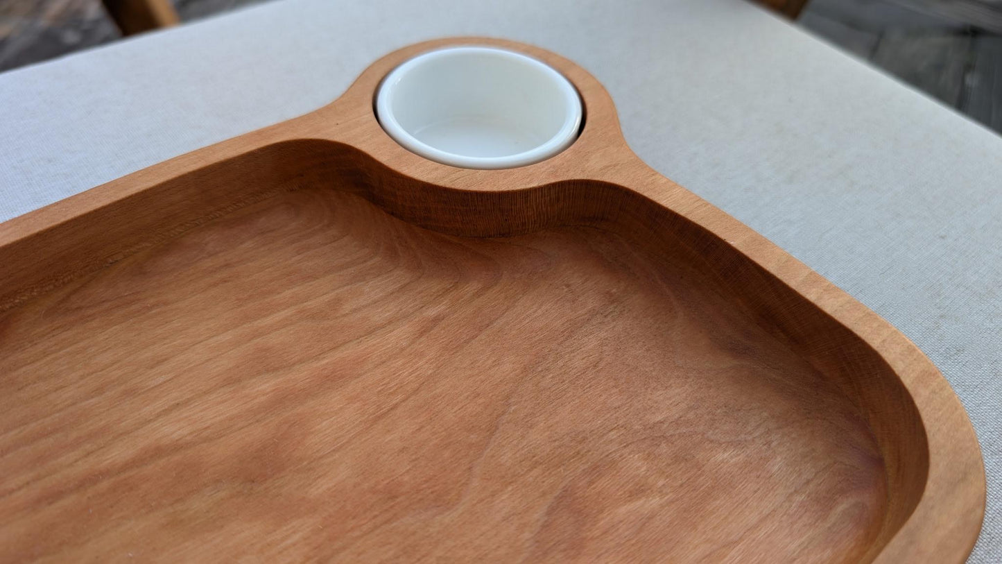 Sushi & Dumpling Serving Tray – Handcrafted Cherry Wood Board with Ramekin Bowl