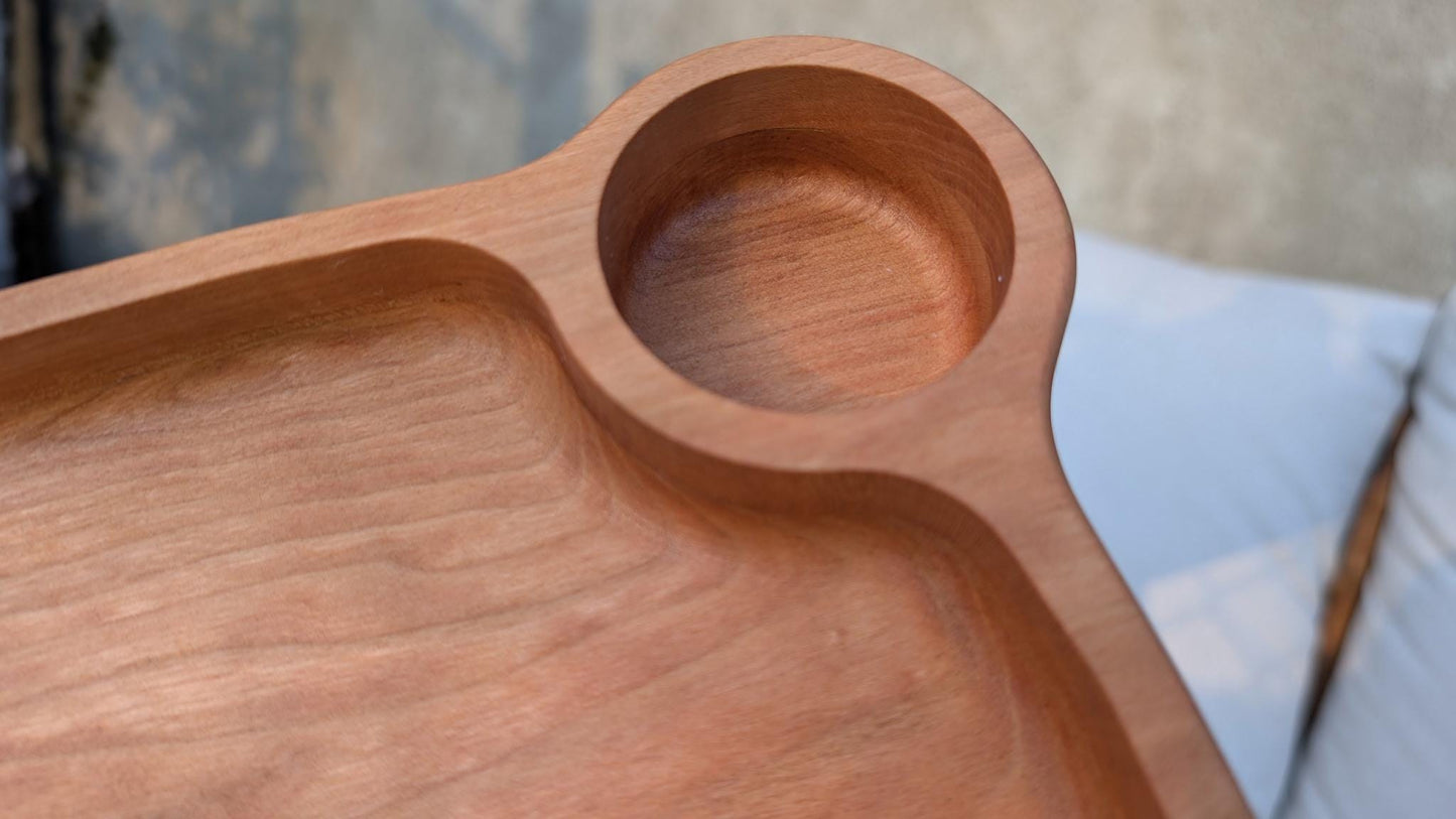 Sushi & Dumpling Serving Tray – Handcrafted Cherry Wood Board with Ramekin Bowl