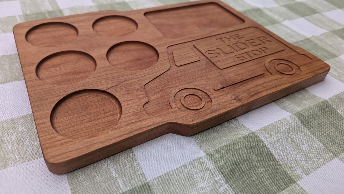 Burger Slider Tray – Hardwood Serving Board for Sliders, BBQ Appetizers, or Mini Burgers – Father’s Day or Grill Master Gift