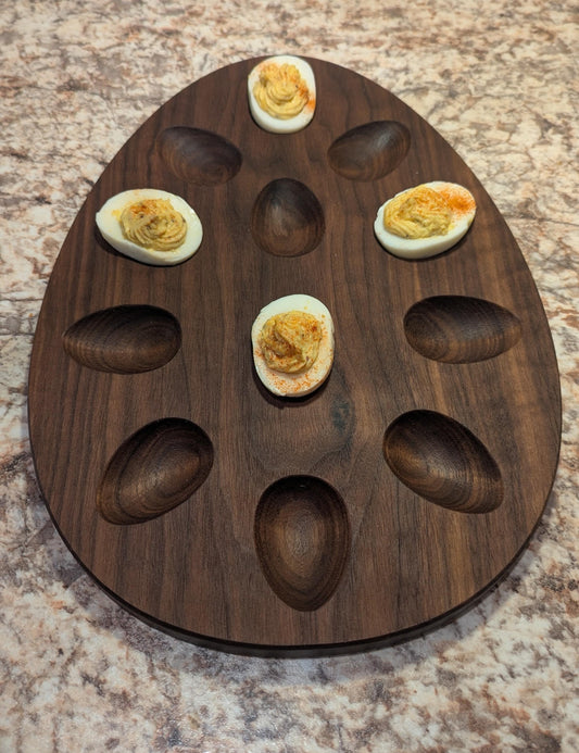 Holiday Deviled Egg Tray – Handcrafted Wood Platter for 12 Eggs – Walnut or Cherry