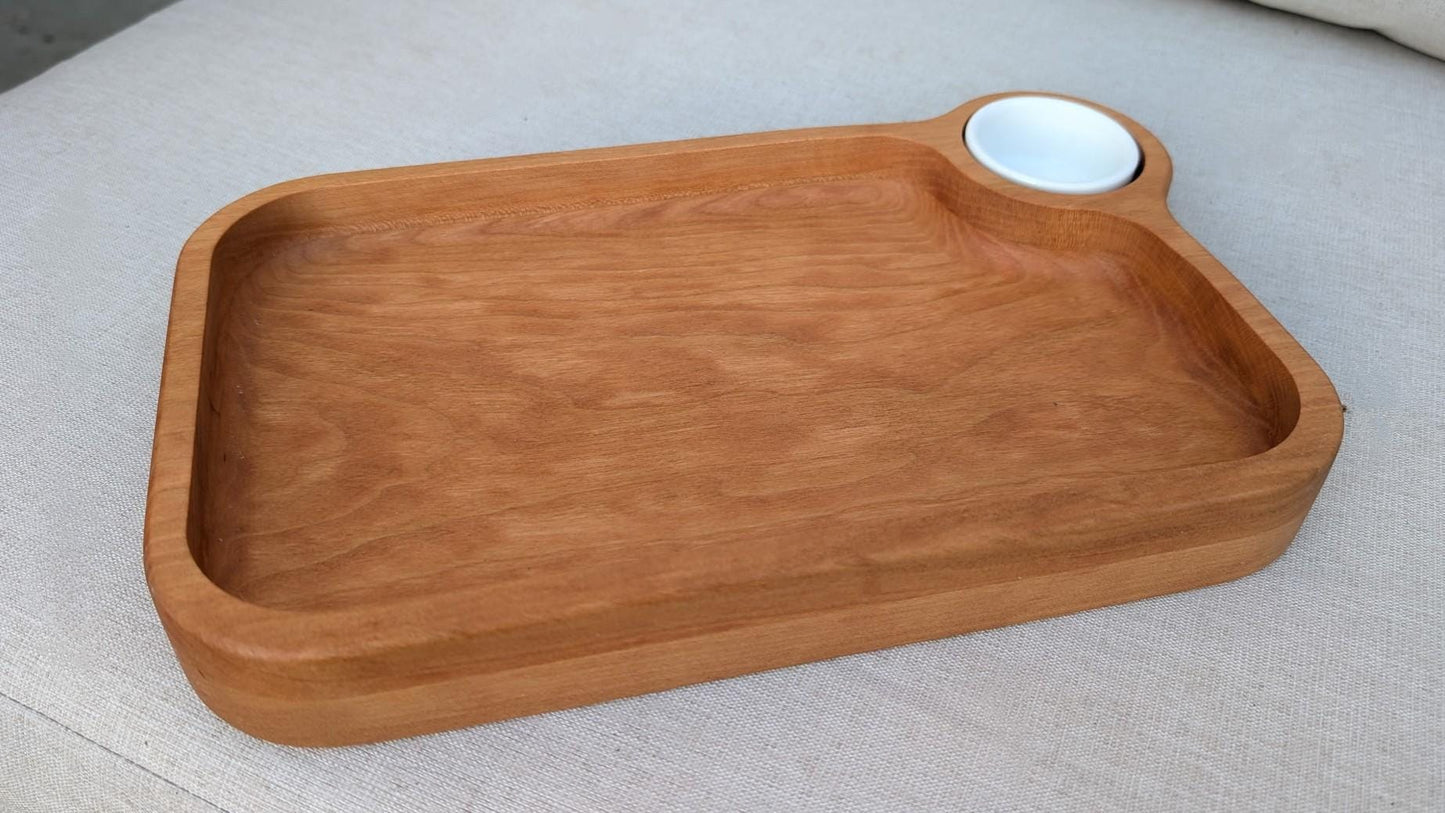 Sushi & Dumpling Serving Tray – Handcrafted Cherry Wood Board with Ramekin Bowl