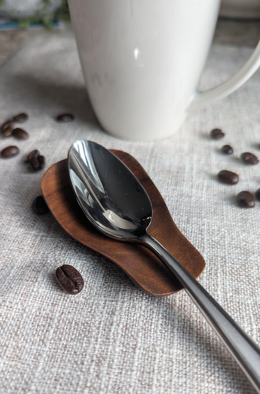Walnut Teaspoon Rest – Handmade Wooden Coffee Spoon Holder, Minimalist Utensil Rest, Food Safe Kitchen Gift, Small Batch Walnut Tray