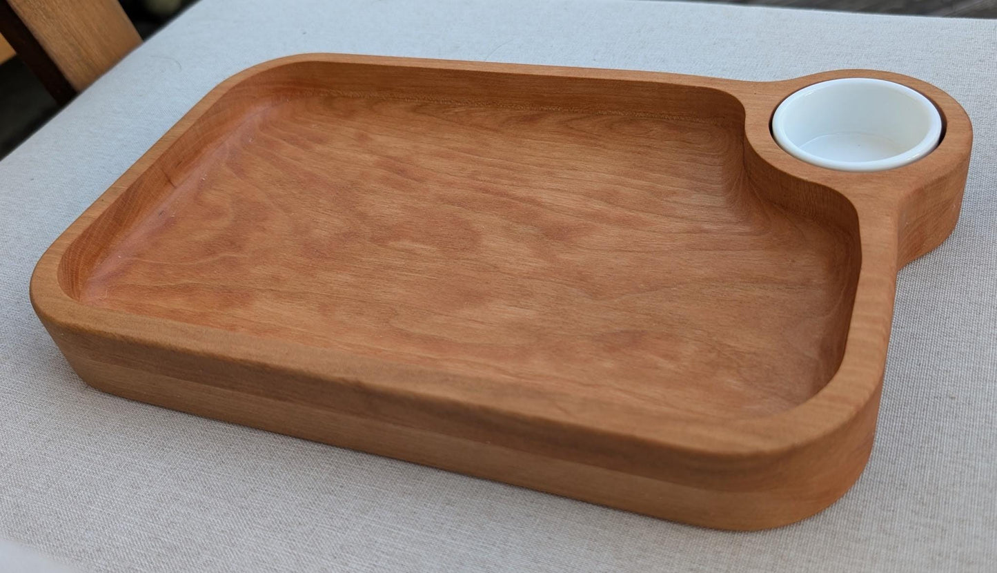 Sushi & Dumpling Serving Tray – Handcrafted Cherry Wood Board with Ramekin Bowl
