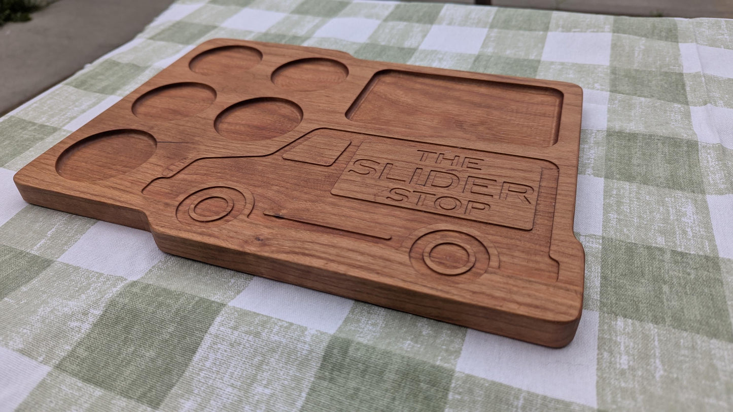 Burger Slider Tray – Hardwood Serving Board for Sliders, BBQ Appetizers, or Mini Burgers – Father’s Day or Grill Master Gift