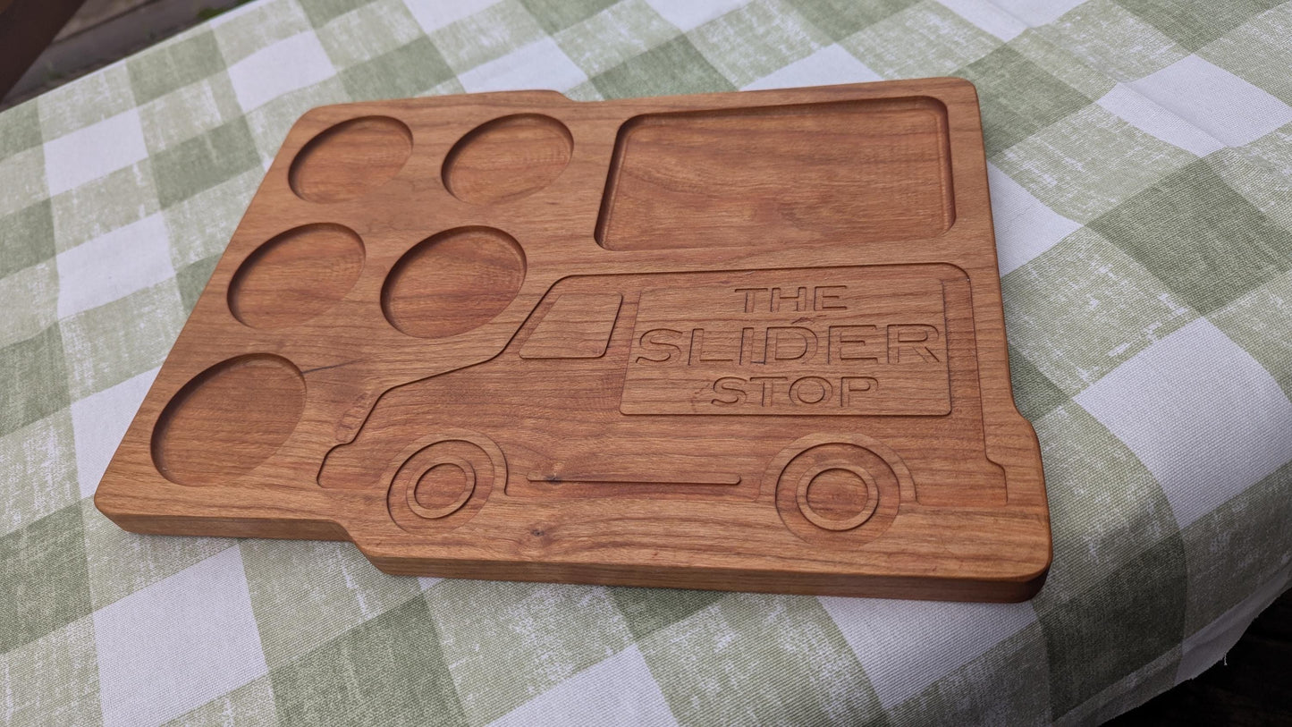 Burger Slider Tray – Hardwood Serving Board for Sliders, BBQ Appetizers, or Mini Burgers – Father’s Day or Grill Master Gift