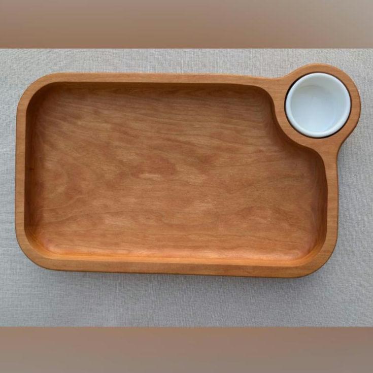 Sushi & Dumpling Serving Tray – Handcrafted Cherry Wood Board with Ramekin Bowl